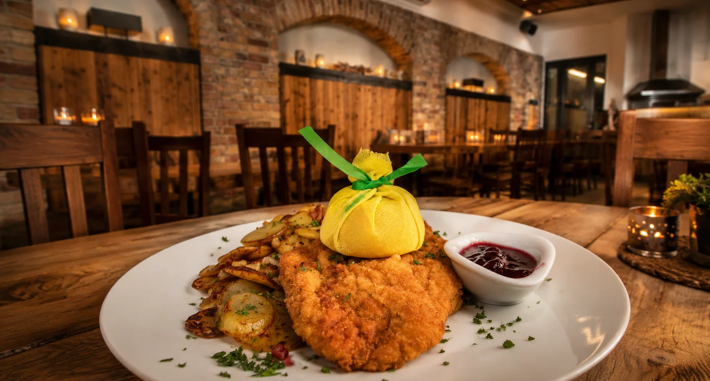 Schnitzel im Hofbräu Restaurant des Hotel am Stadtring